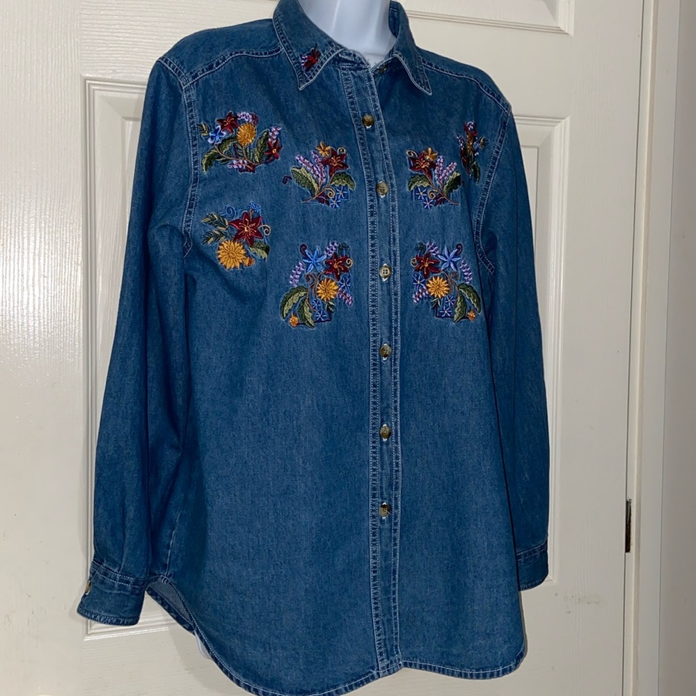 Vintage Bobbie Brooks Embroidered Cotton Shirt - Medium